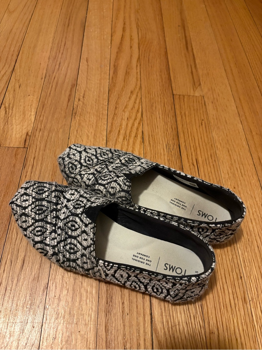 Toms Black and White Woven Slip-On Flats